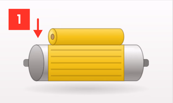 Roll of tape being applied onto the plate cylinder