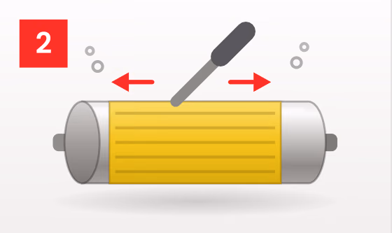Squeegee pressing the liner down on the taped cylinder