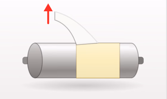 Tape being peeled off the cylinder, leaving it clean